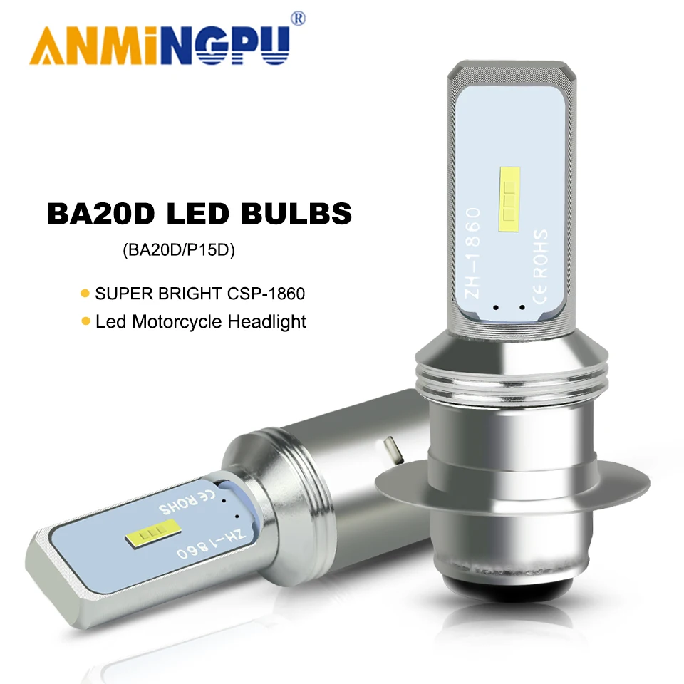 Светодиодные мотоциклетные лампы ANMINGPU 1X для головных фонарей BA20D 12 В CSP 1860 чипы P15D
