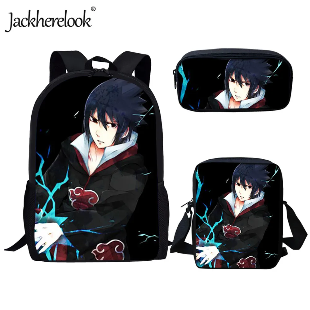 Jackherelook 3 шт./компл. школьные ранцы для детей мальчиков Akatsuki Аниме Дизайн Черный рюкзак для подростков сумка-книжка чехол-карандаш