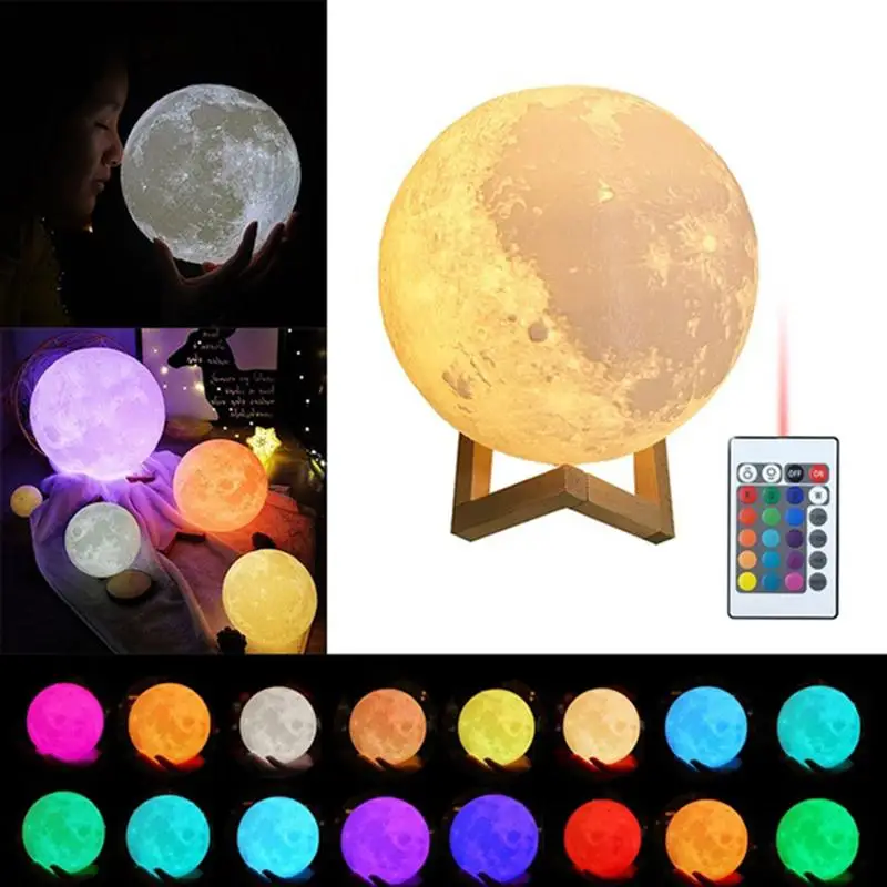 

LED Night Light 3D Printing Moon Lamp Lunar Light Touch Control USB Charging Light Moon Night Lamp Remote (16 Colors)