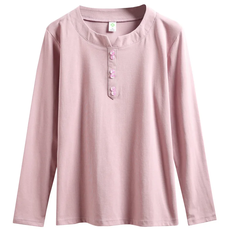 

2021 spring new t-shirt women long-sleeved 95 cotton large size round neck top