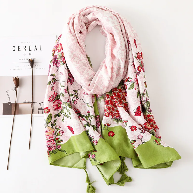 Женский хиджаб большой шарф с принтом модная длинная шаль кисточками этнический