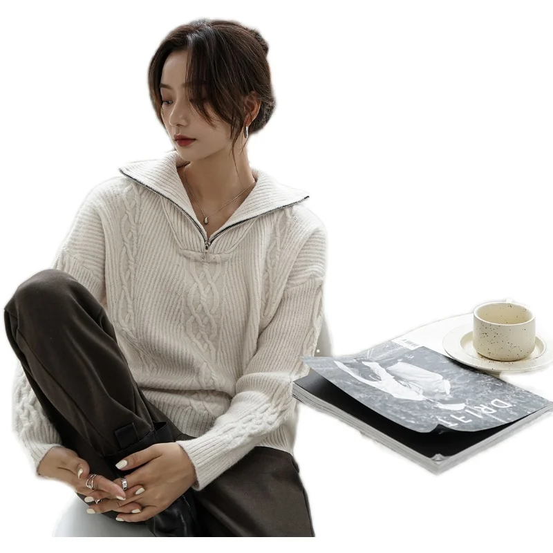 

# make new retro half zipper turtleneck hemp pattern loose languid is lazy to wear a sweater