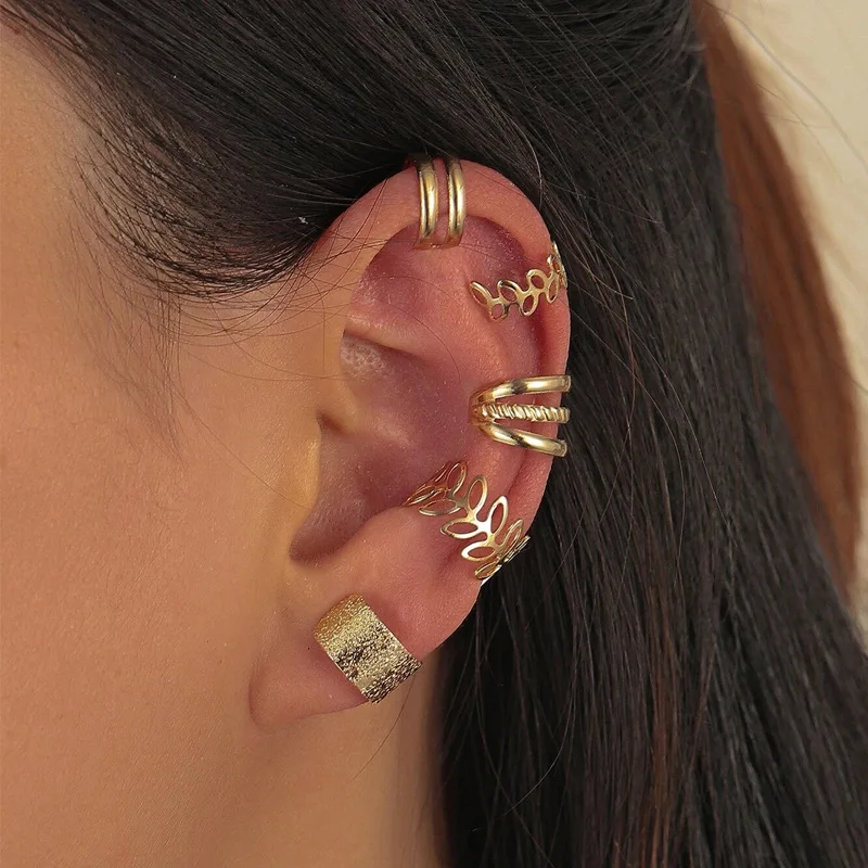 

5Pcs Stainelss Steel Hollow Clip Ear Cuff Earring Fake Cartilage Earring for Women No Piercing Clip Earrings Set Earcuff Jewelry