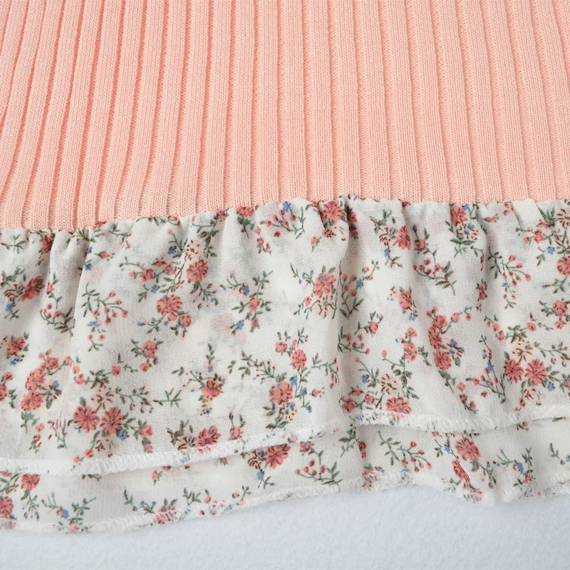 

Camisoles Women Floral Ruffle Knitted Basic Chic Sweet High Elasticity Casual All-match Sexy Girls Colorful Slim Patchwork Camis