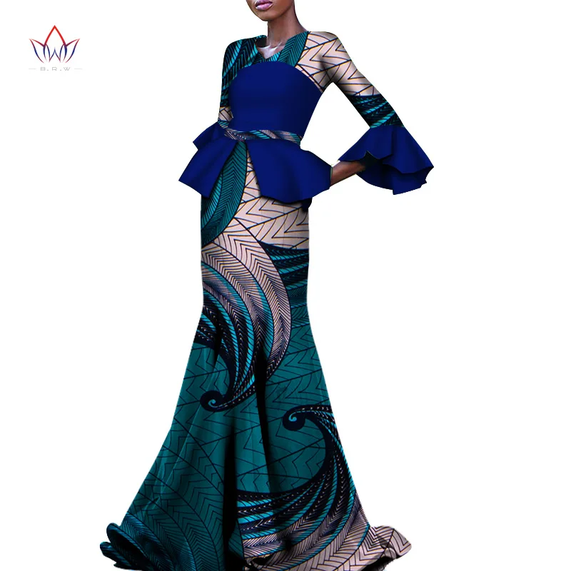 African Wax Print Dresses for Women Bazin Riche Elegent Dresses Dashiki Plus Size African Women Clothing Vestidos WY3576