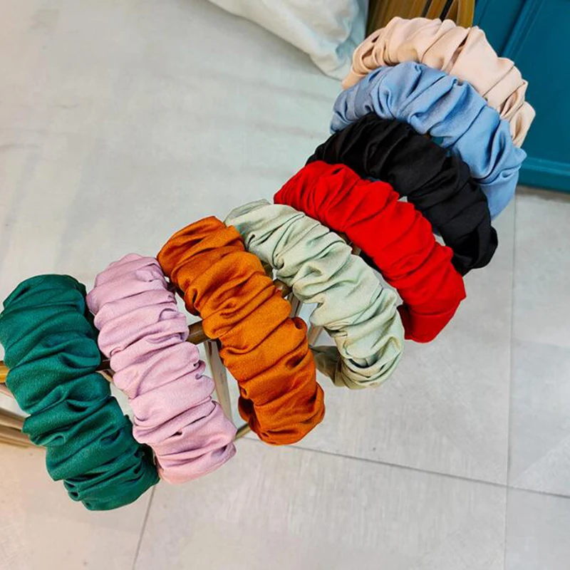 

New Fashion Autumn Hairband Women Individuality Pleated Headband Fresh Solid Hair Band Adult Hundred Matching Hair Accessories