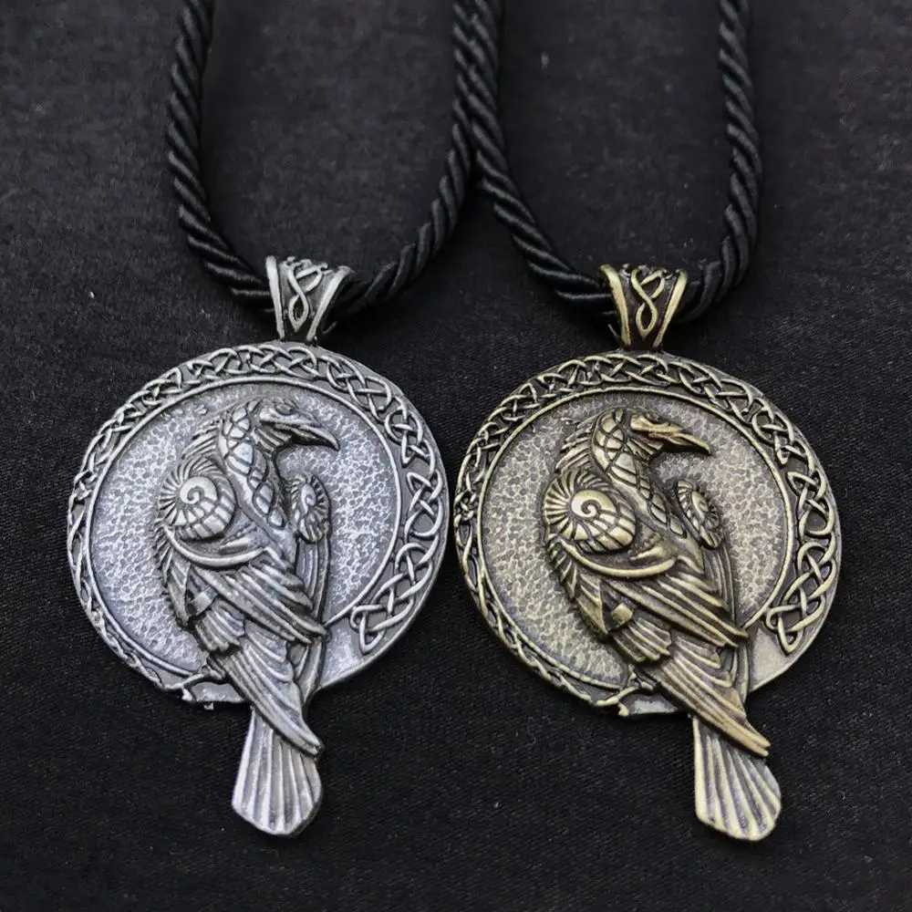 Антикварная нордический Амулет ожерелье Viking ворона кулон черная птица Celt Одина
