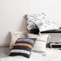 original style 100 cotton canvas embroidery pilush jacquard cushion cover white geometry stripe pillow cover deco pillow case