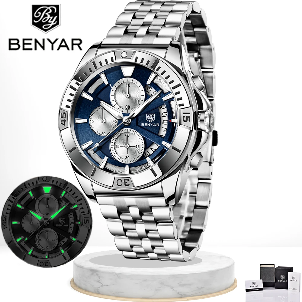 2021 BENYAR New Men's Watch Top Luxury Brand Quartz Watch Men's Business Men Fashion Stainless Steel Waterproof Luminous Watches