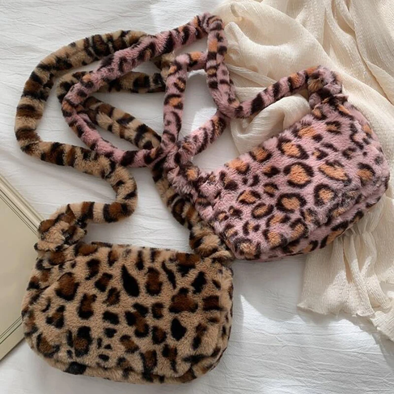 

Fluffy Female Handbag Small Fashion Leopard Print Crossbody Bag Women Plush Soft Casual Shoulder Messenger Bag сумка женск