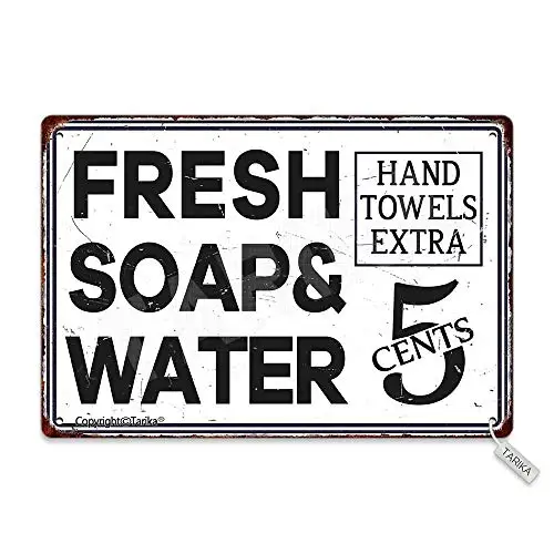 Полотенца для рук с пресным мылом и водой, дополнительно 5 центов, винтажный внешний вид, 8x12 дюймов, металлическое украшение, арт-значок для дома, кухни, ванной, фермы Ga