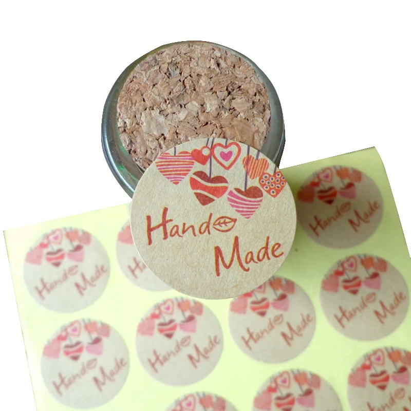 120pcs/lot 'Hand Made' Heart Round Self-adhesive Sealing Stickers DIY Decorative Baking Package Cake Cookies Box Label | Канцтовары