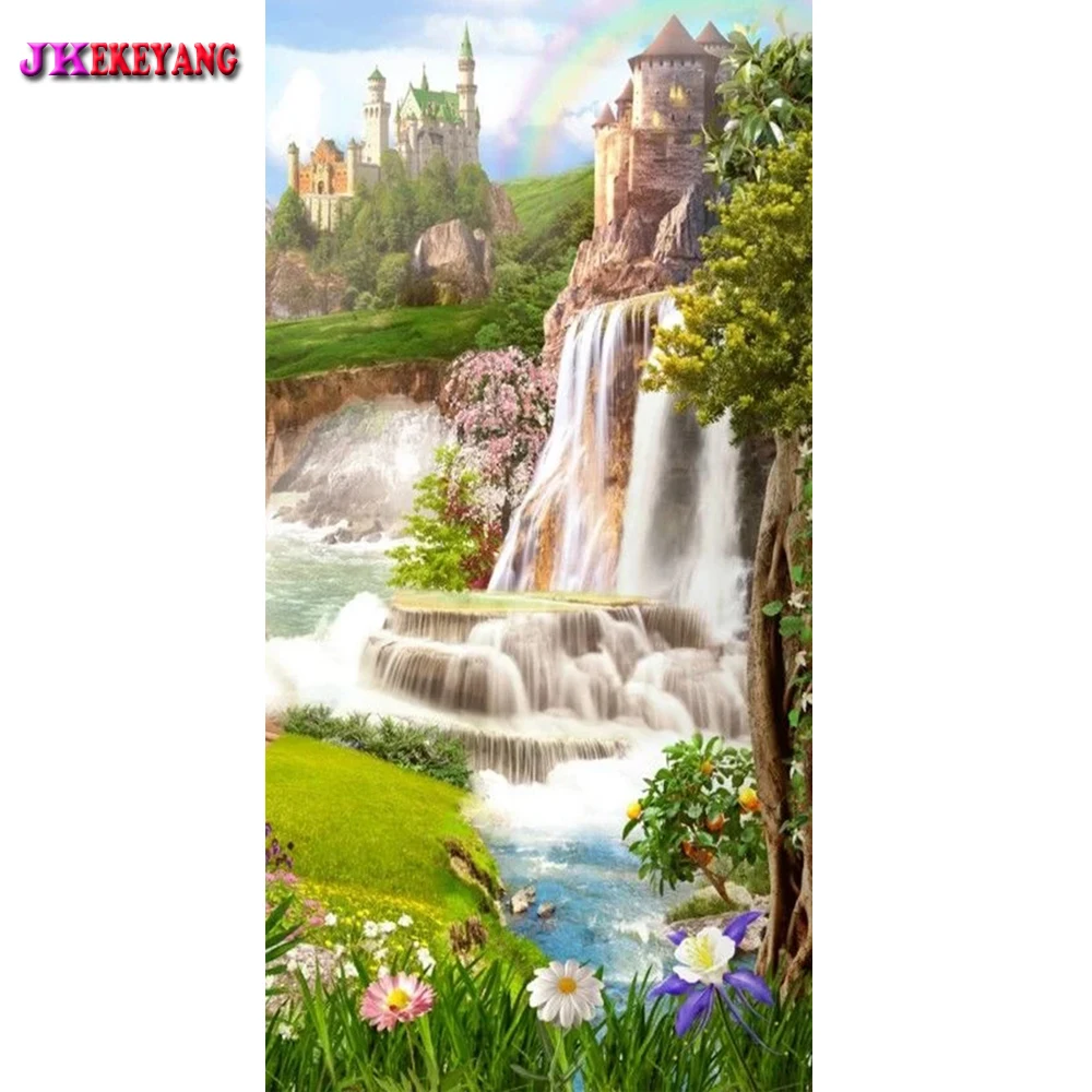 

DIY Diamond Painting Cross Stitch Waterfall and castle Embroidery Full Square Drill Cross Stitch Rhinestone art Y4793