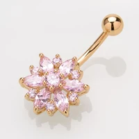 color zircon flower shape navel ring stainless steel charm piercing belly button rings fashion body jewelry for women gift