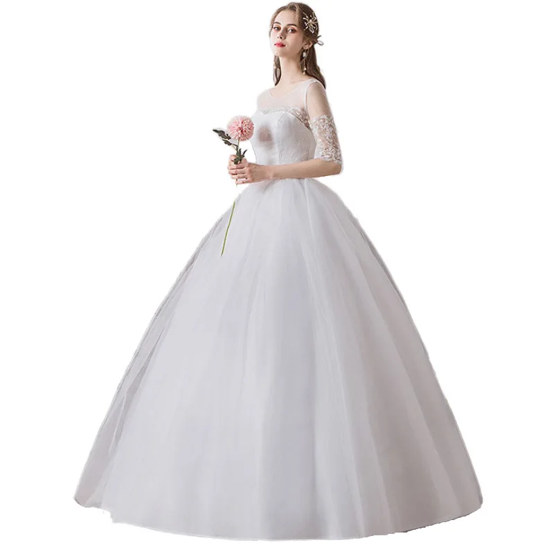 

Cross-Border Wholesale Wedding Dress New Bride Wedding Qi Di Simple Mori Slim Stand-up Collar Medium-Sleeve Can Be Customized