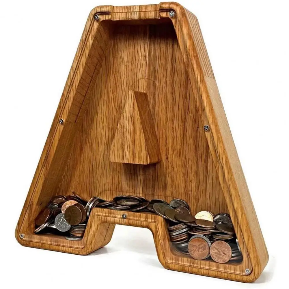 

Piggy Bank Letter Shaped Money Box Large Enough Burly Wooden Safe Saving Box Storage Organizer Meaningful Souvenir For Bedroom