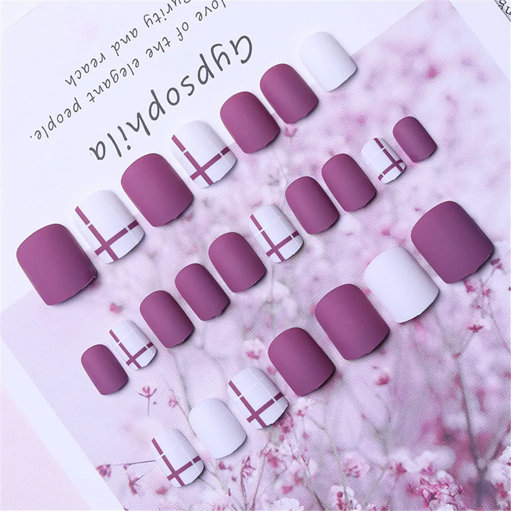 

24pcs Solid Reusable Detachable Fake Matte Tips Press On Nail Medium Long Flat Fully Paste Into False Nails Art Manicure