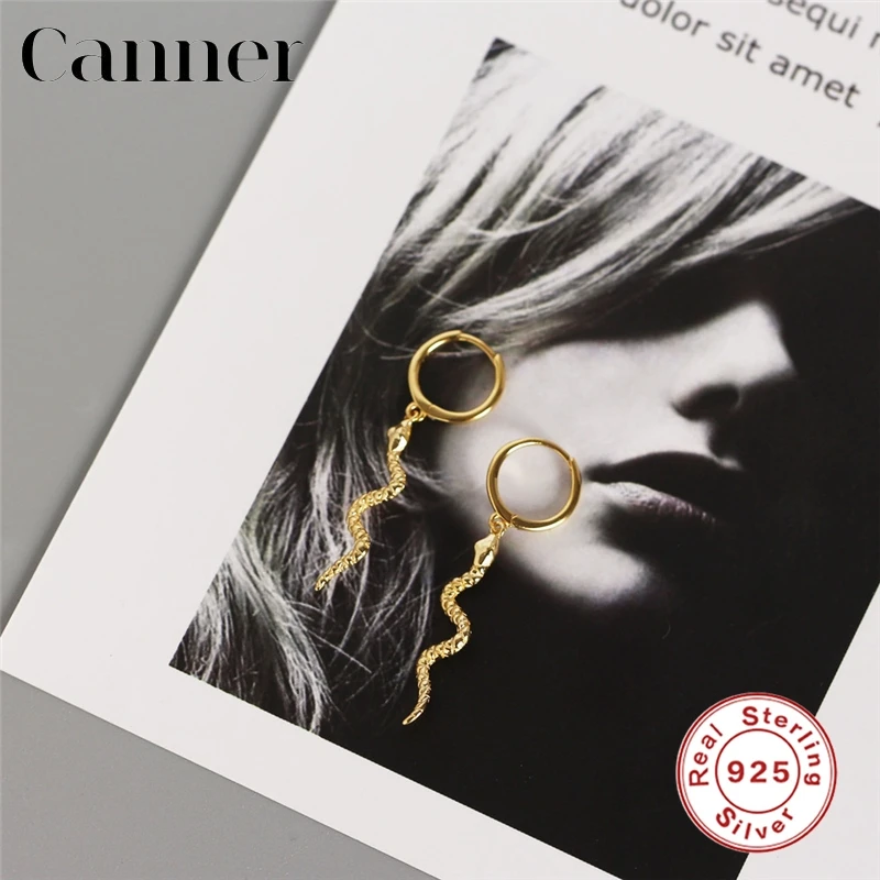 

925 Sterling Silver Circle Earrings Gold Color Small Hoop Earrings for Women 2019 Punk Snake Earrings Jewelry Gifts