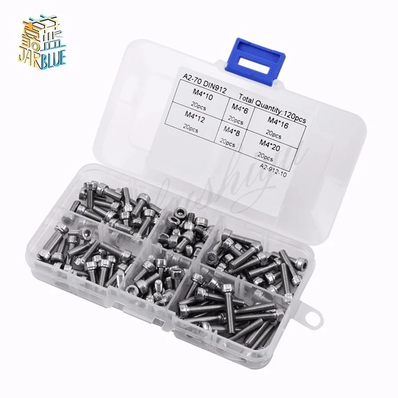 Din912 120Pcs/set M4 Stainless Steel Hex Socket Head Cap Screws Bolt Screw Accessories Kit Hardware Wholesale | Обустройство дома