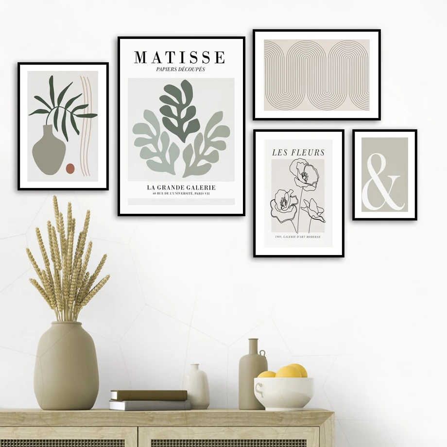 

Абстрактные цветы Matisse, ваза с зелеными листьями, настенная Картина на холсте, скандинавские постеры и принты, настенные картины для декора ...