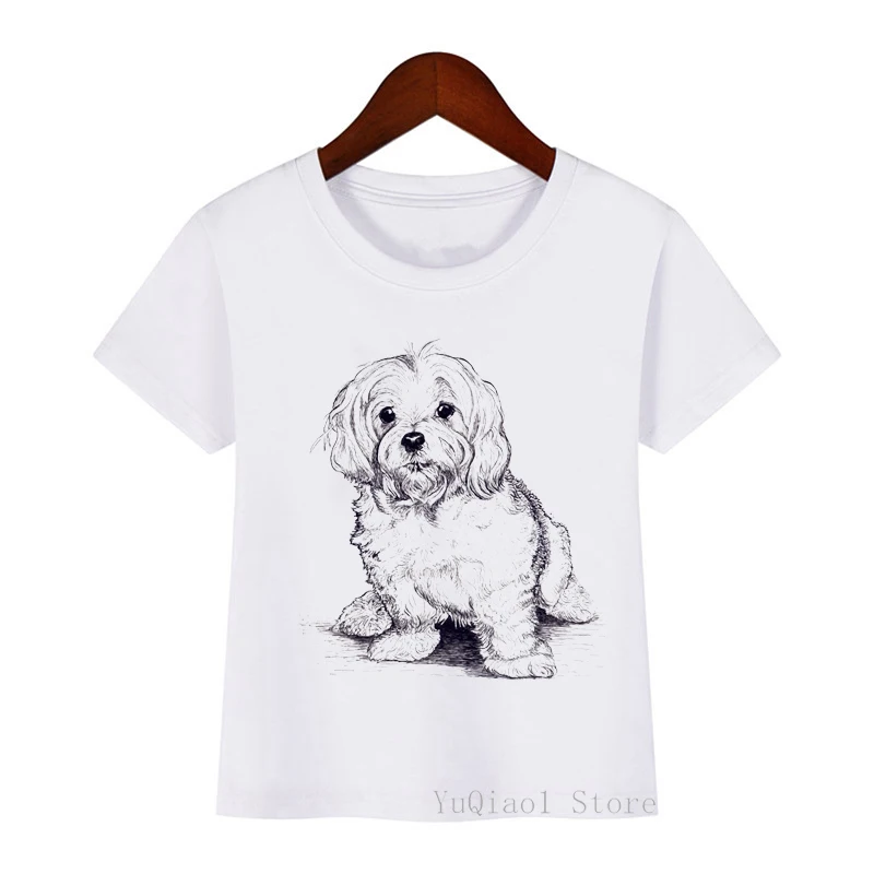 

Harajuku Kawaii White Dog Print Childrens T-shirt 2021 Summer Cute Short-sleeved White Breathable Top Clothes for Boys and Girls
