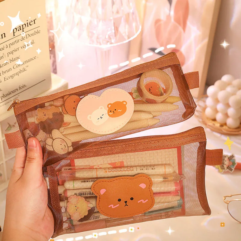 

Korean Transparent Gauze Cute Simple Pencil Bag Ins Japanese High Value Junior Middle School Student Salt Stationery Box Girl