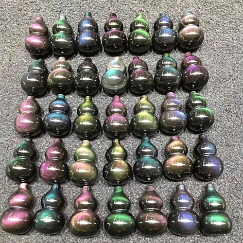 

2pcs Natural Rainbow Obsidian Crystal Double Eyes Calabash Cucurbit Reiki Gift