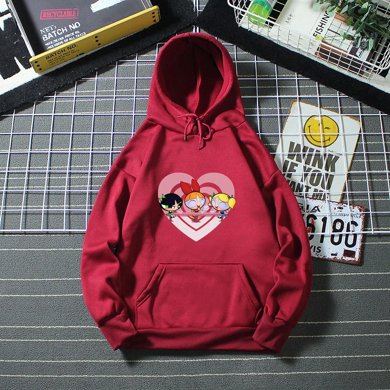 

Powerpuff Girls 5 Hoodies Women Clothing Polyester Blouses Bottoming Long Sleeve Tops Loose Pocket Sweatshirt