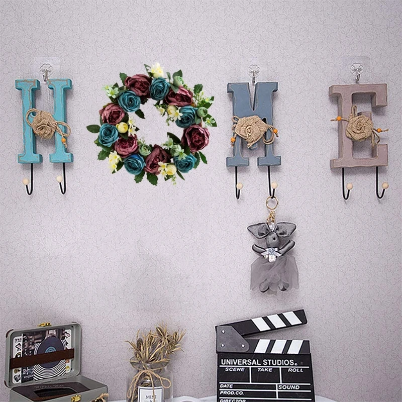 

20'' European Rose Flower Wreath Artificial Floral Spring Garland for Front Door Wall Farmhouse Home Decoration