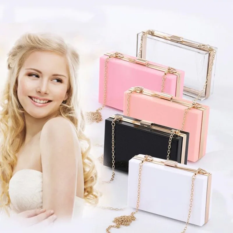 

New Acrylic Transparent Women Clutch Bag Chain Women Messenger Bag Evening Bag Handbag Chain Shoulder Bag bolsa feminina