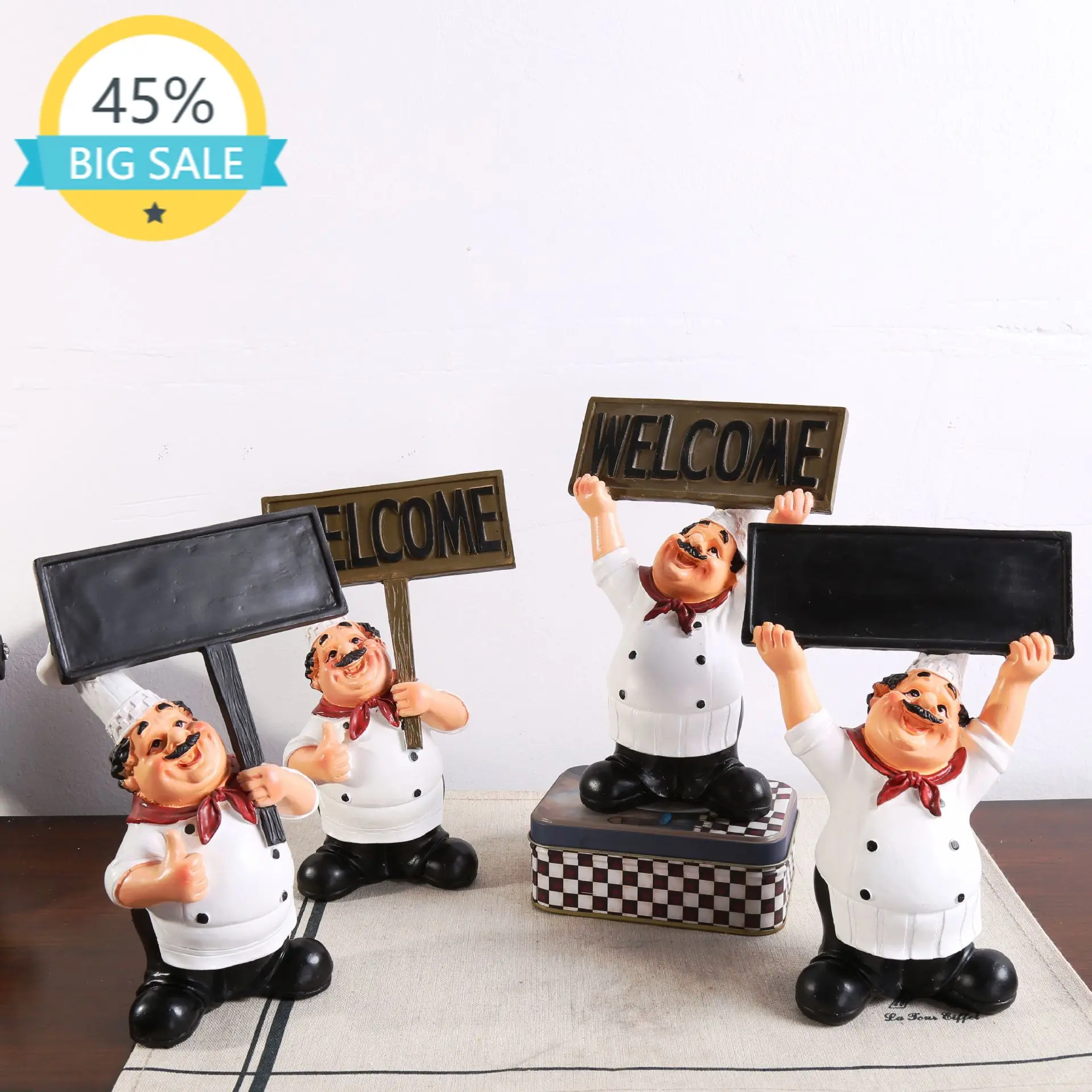 

Resin Chef Figures Statue, French Chef Welcome Board Decorative Figurine, Crafts Statue Ornament for Home Bar Coffee Shop Decor