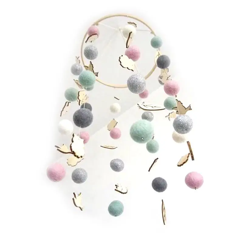 

New Round Rainbow Hair Ball Wind Chimes Bed Bell Home Children Room Decoration Hanging Decor Baby Toys