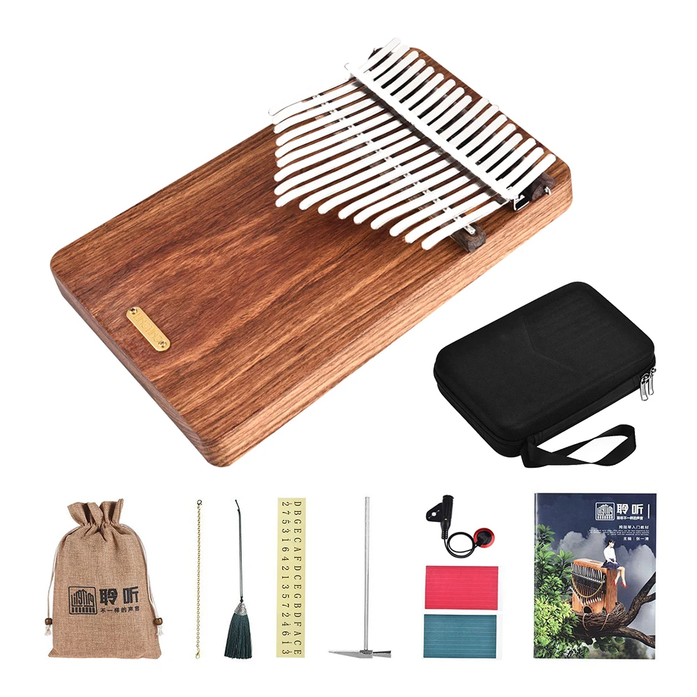 

LINGTING K17P 17-key Portable Thumb Piano Kalimba Mbira Sanza Solid Wood Material with Case Stickers Tuning Hammer Pickup