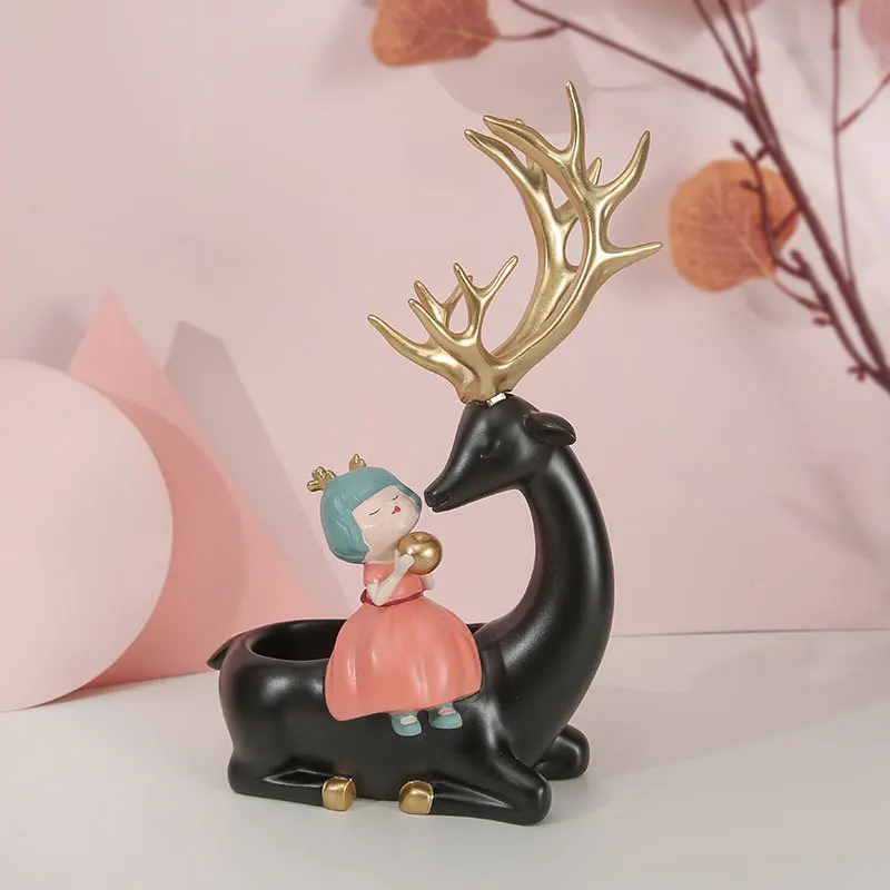 

Nordic Deer Elk Girl Mini Doll Small Sculpture Christmas Gift Decoration Home Creative Modern Indoor Living Room Desk Storage