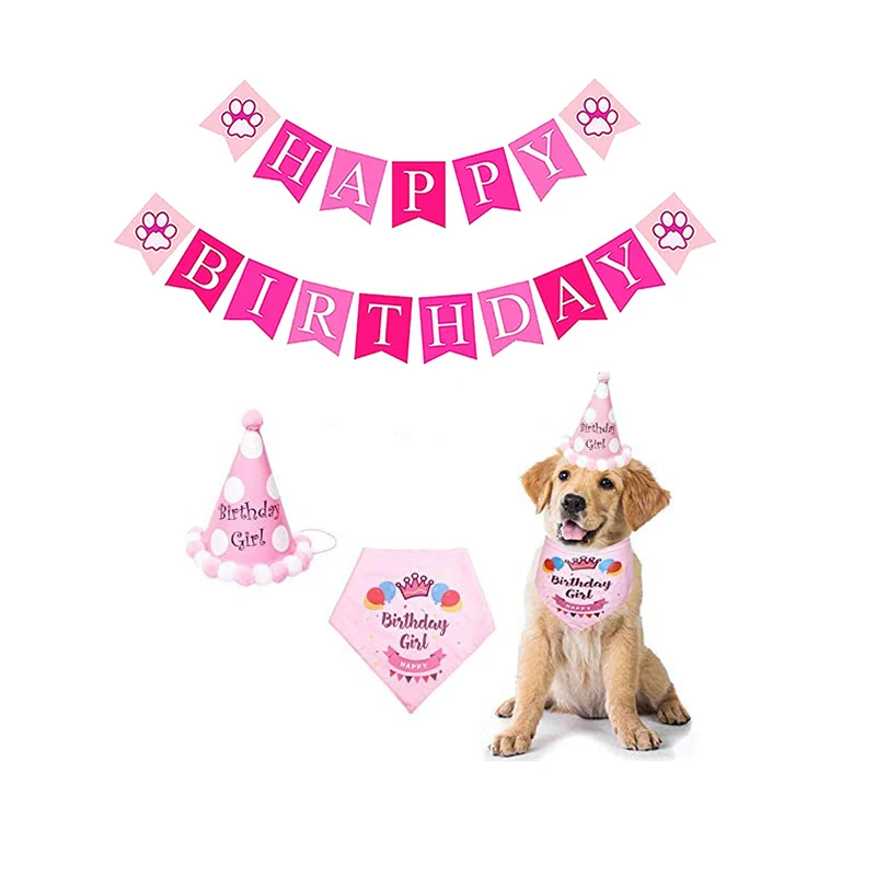 

Баннер для маленьких и средних домашних животных на день рождения, шапка и бандана, шарф для собаки, украшения для дня рождения
