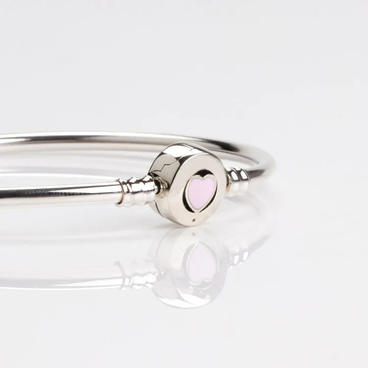 

Original 925 Sterling Silver Pan Bracelet Shiny Pink Heart-shaped Bracelet Fit European Charm Bracelets Women Jewelry