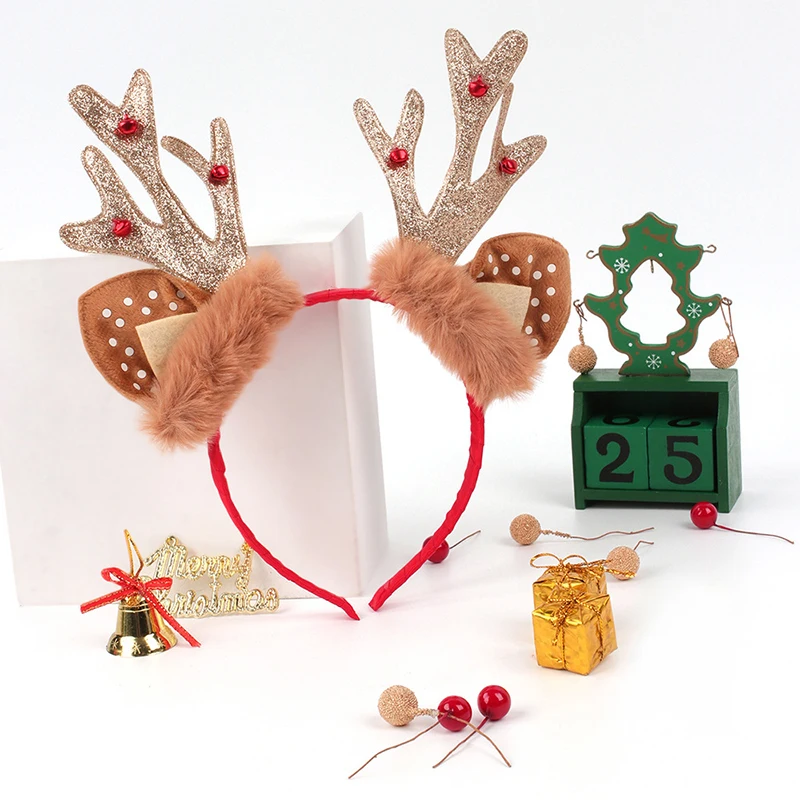 

New Cute Christmas Hair Hoop Glitter Sequins Imitation Antlers Headbands Child Girls New Year Xmas Party Cosplay Hair Accessory