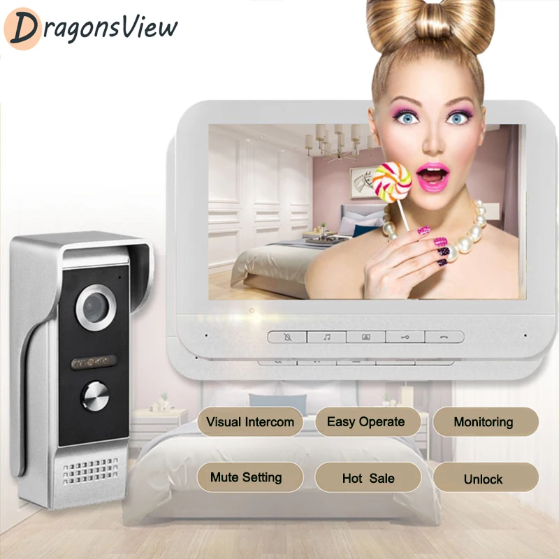 

Видеодомофон DragonsView, 2 монитора, 1000TVL, дверной звонок, камера, контроль доступа, разблокировка, для домашней безопасности