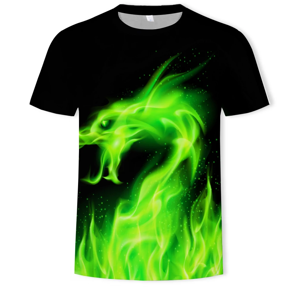 

New Summer Flame 3D Printing Short Sleeve Oversized Men's T-shirt Fire Dance Children's Wear, Parent-child Wear (100-6XL)