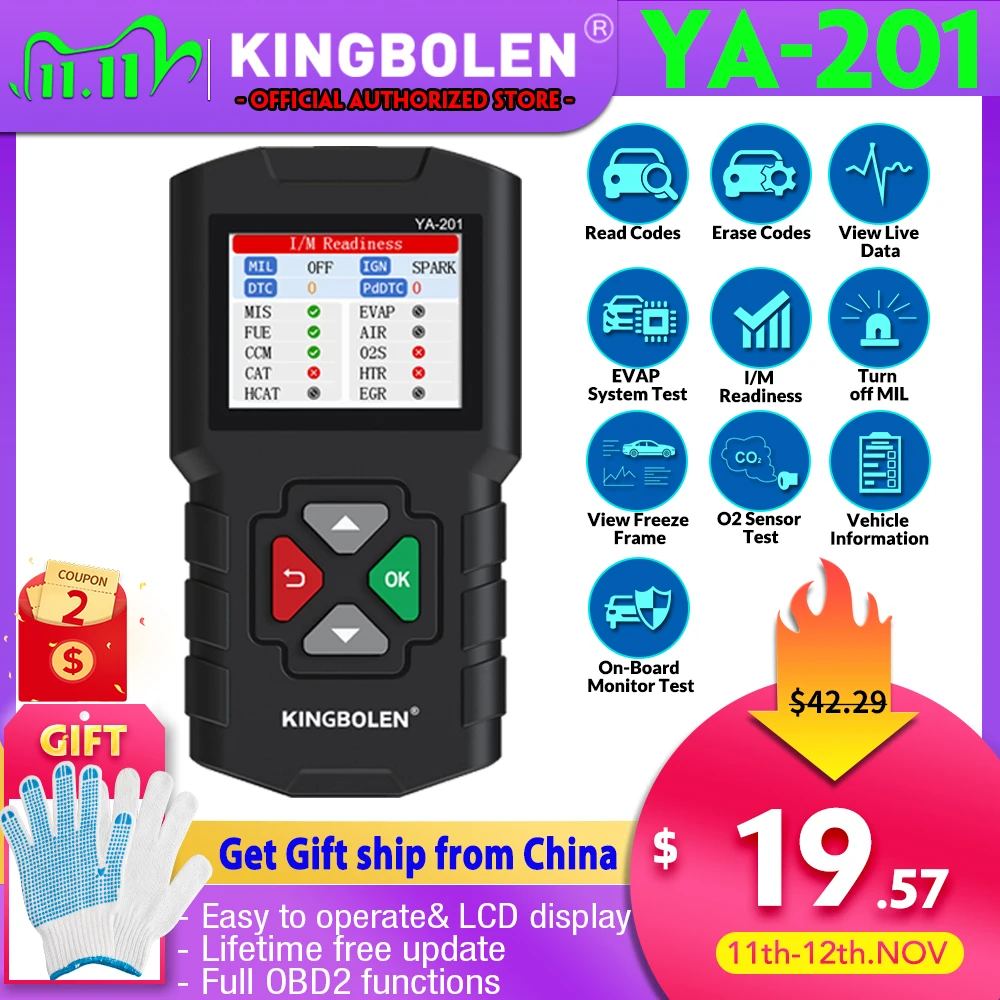 Считыватель кодов KINGBOLEN YA201 OBD2, обновленный USB-сканер с свободным сроком службы, лучше, чем CR3001