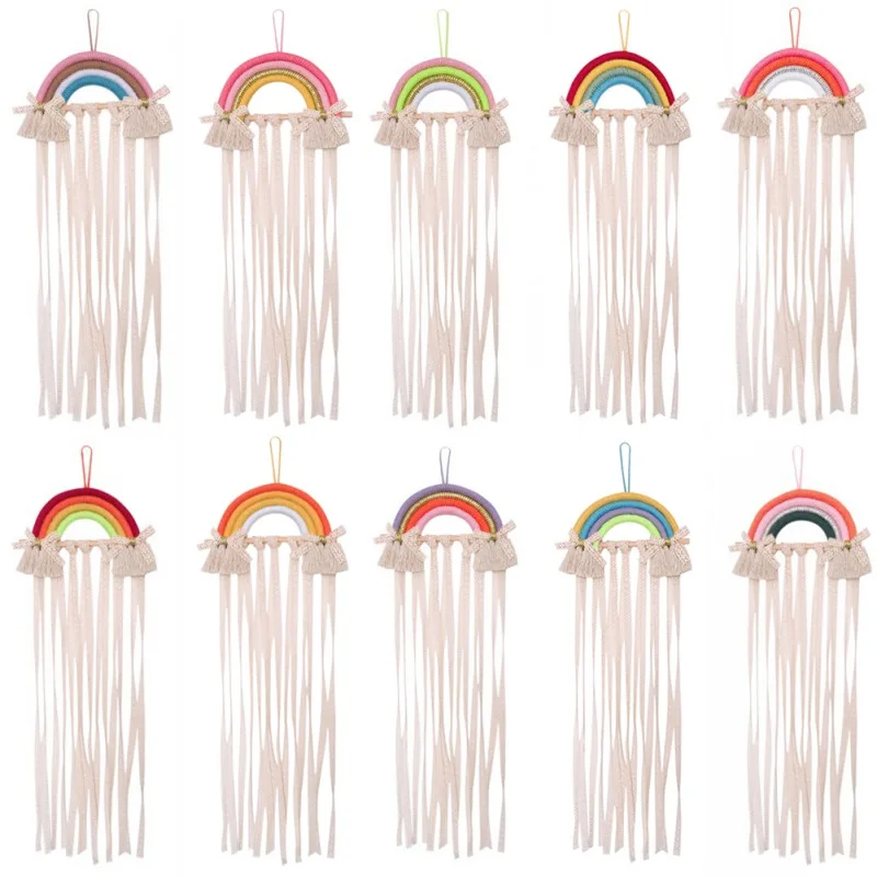 

Nordic Woven Rainbow Pendant Wall Tapestry Children's Hairpin Hair Accessories Storage Belt Wall-mounted Tiara Finishing Belt