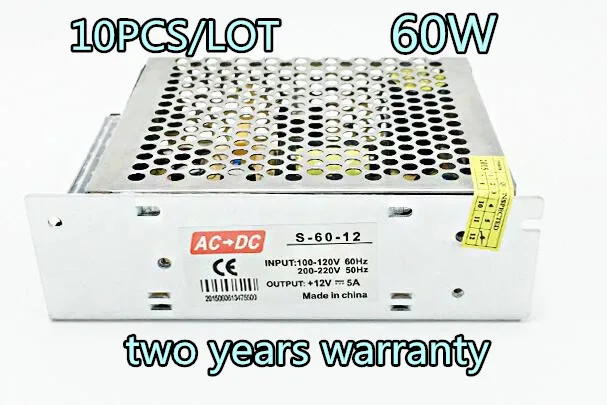 10 шт./лот 12V 5A 60 Вт переключения Led Driver адаптер питания для Светодиодные полосы