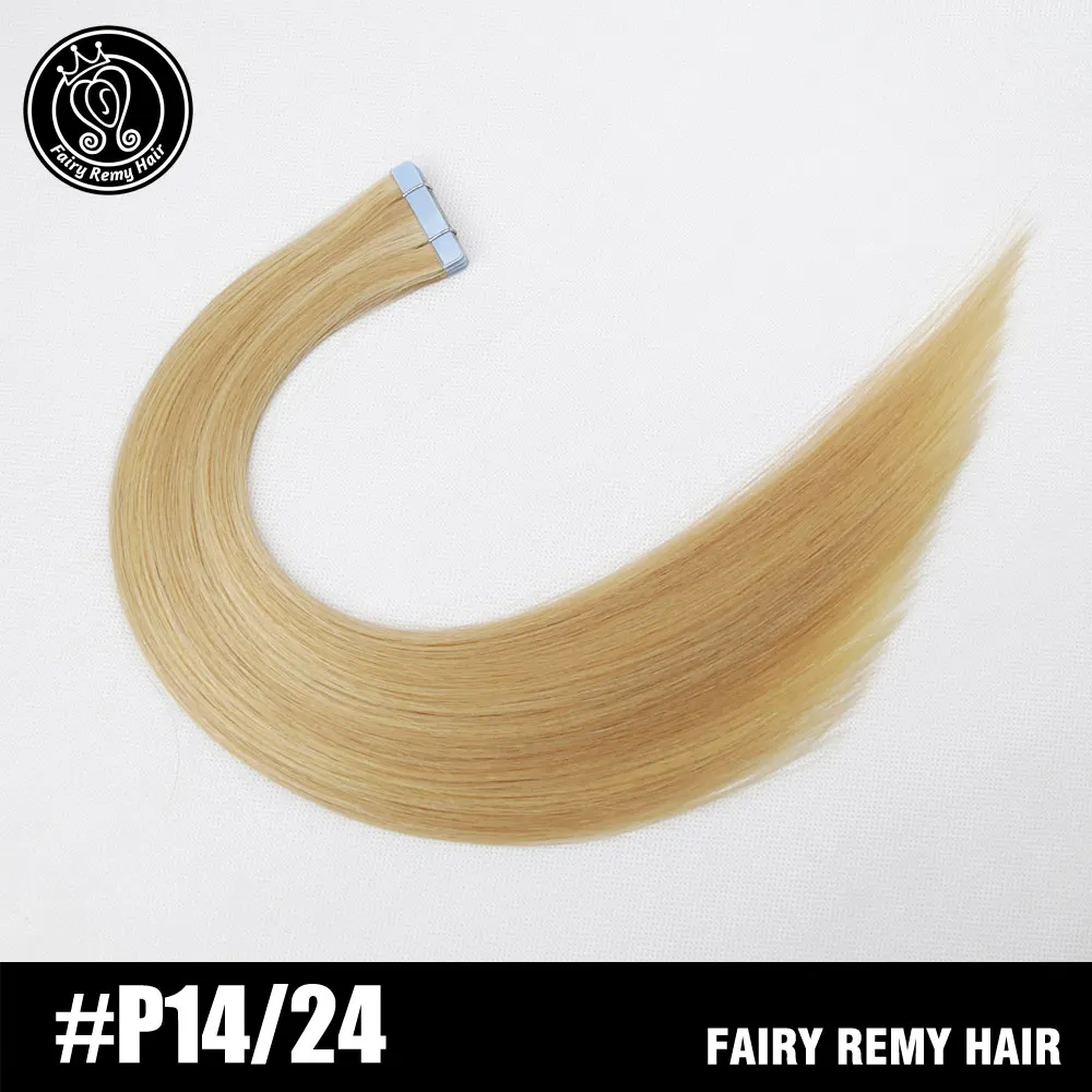 P14-24 Сказочные волосы remy, 2,0 г/шт., 20 дюймов, натуральные человеческие волосы Remy на ленте для наращивания, бесшовные прямые волосы из искусственной кожи - Цвет: P14-24