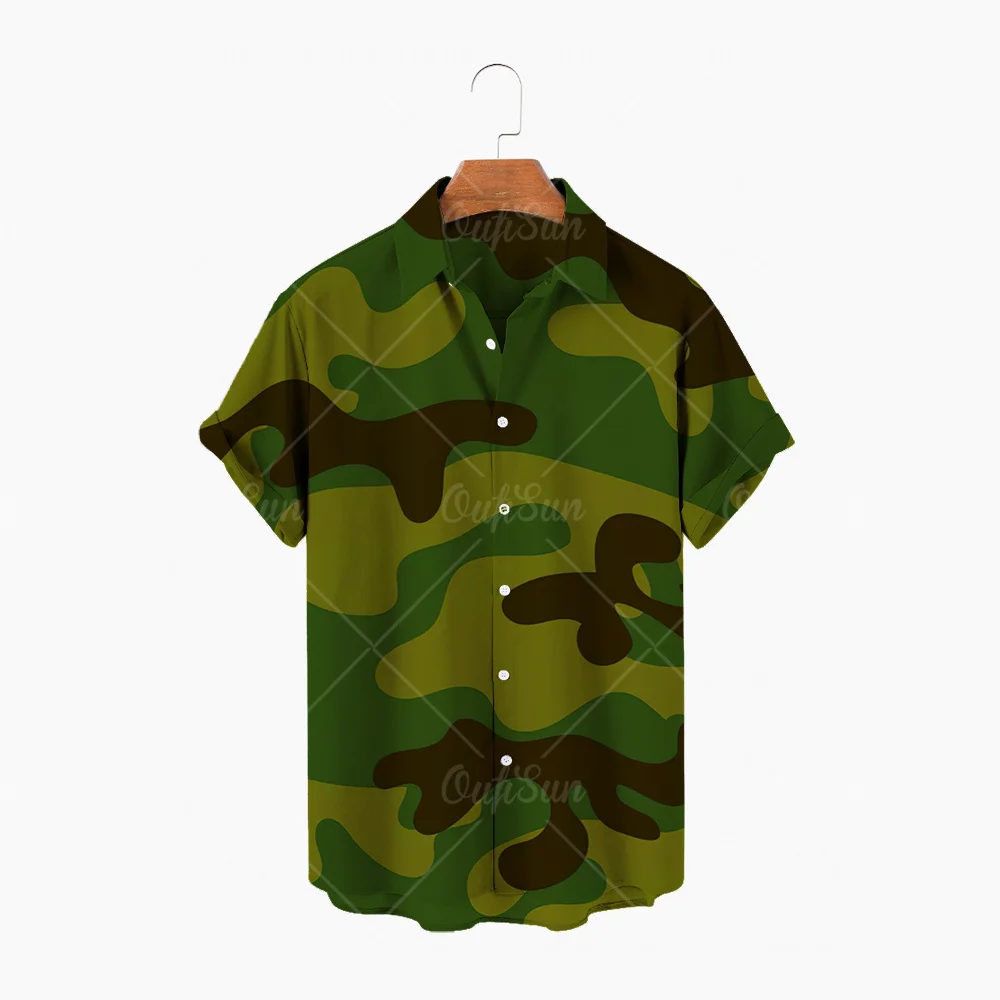 

2022 Hawaiian Men's Short Sleeve Shirt, Open Neck Single Button Shirt, 3D Camouflage Printed Short , Fashion, Leisure, Beach Top