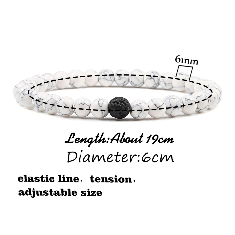 Классический белый браслет из натурального камня 6 мм с бусинами для мужчин и