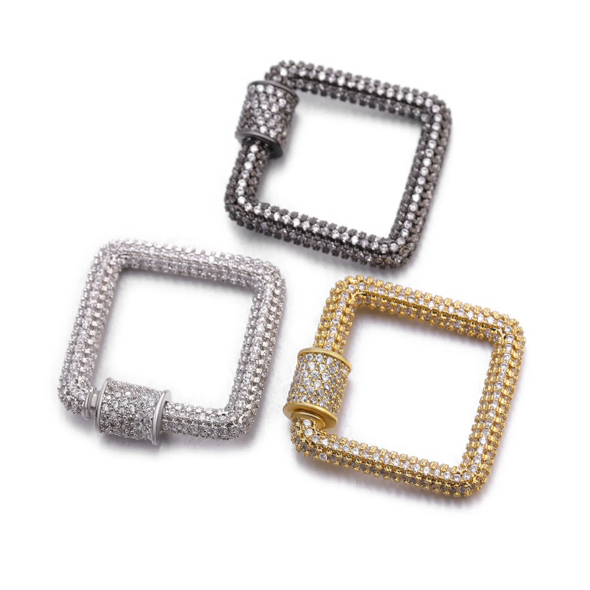 3PCS, Square Shape Crystal Zirconia Clasp Cross Lock Carabiner Pave Lock Jewelry Findings