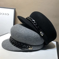 100 wool gray black winter hat warm wool hatwomen fashion chain newsboy caps hat female