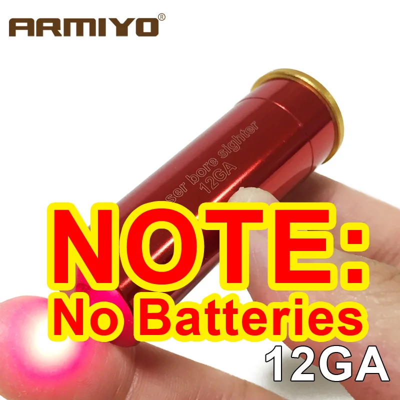 Armiyo 12GA 20 мм красный лазерный прицел 12 Калибр Картридж пистолет Boresighter Тактический стрельба охотничья оптика Sighter без батарей - Цвет: 12GA No Batteries
