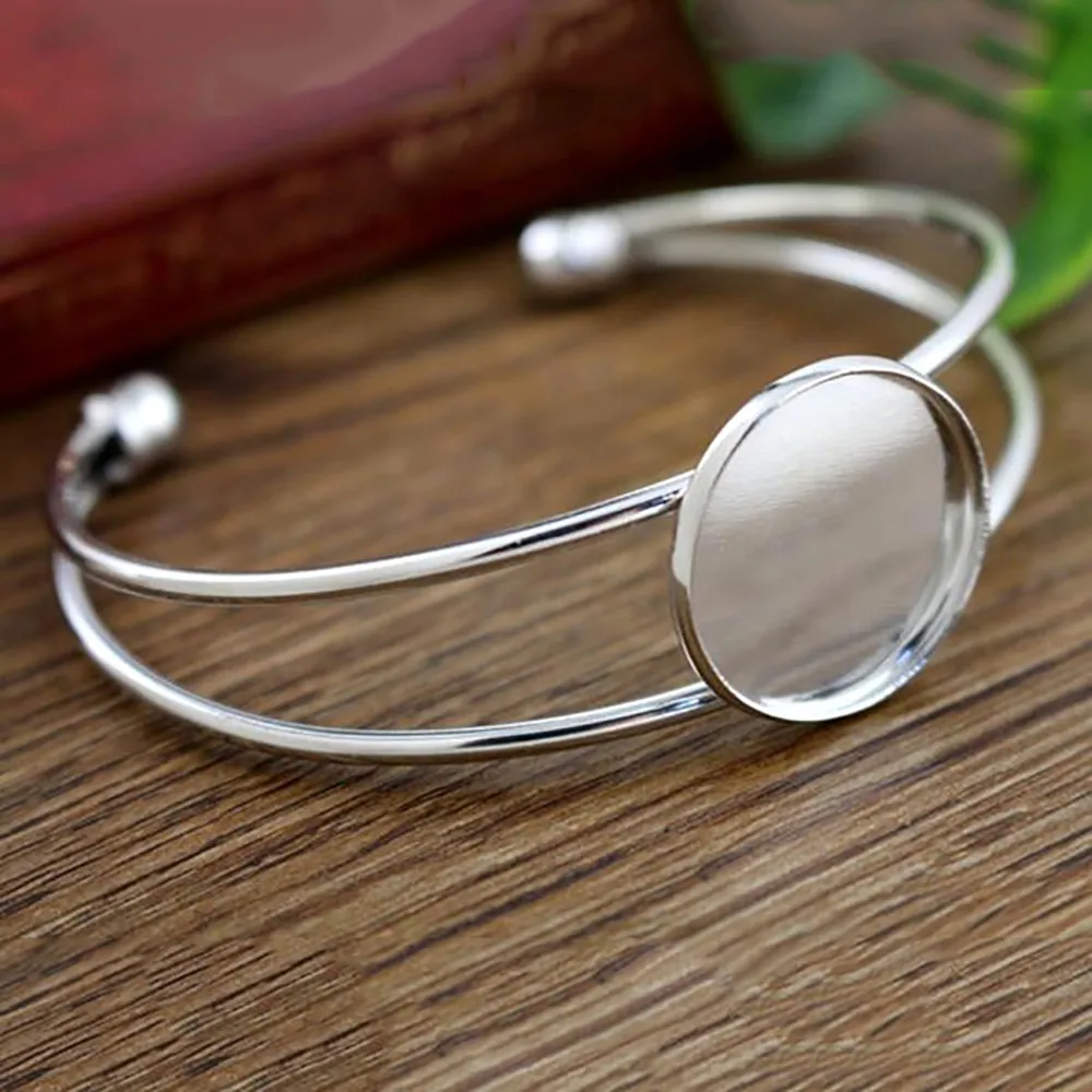 

High Quality 20mm Silver Plated Bangle Base Bracelet Blank Findings Tray Bezel Setting Cabochon Cameo (L6-05)