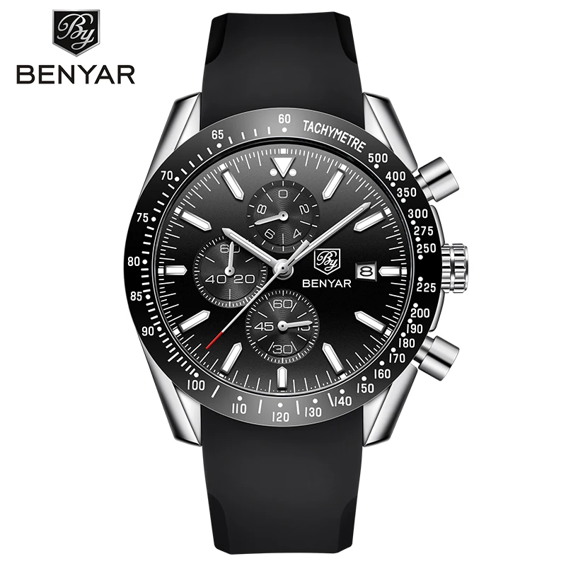 

BENYAR Brand Mens Luxury Watches Fashion Stainless Steel Quartz Wrist Watch Men Wristband Luminous Clock relogio masculino